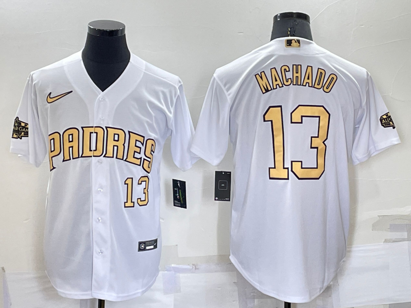 Men's San Diego Padres #13 Manny Machado 2022 All-Star White Cool Base Stitched Baseball Jersey